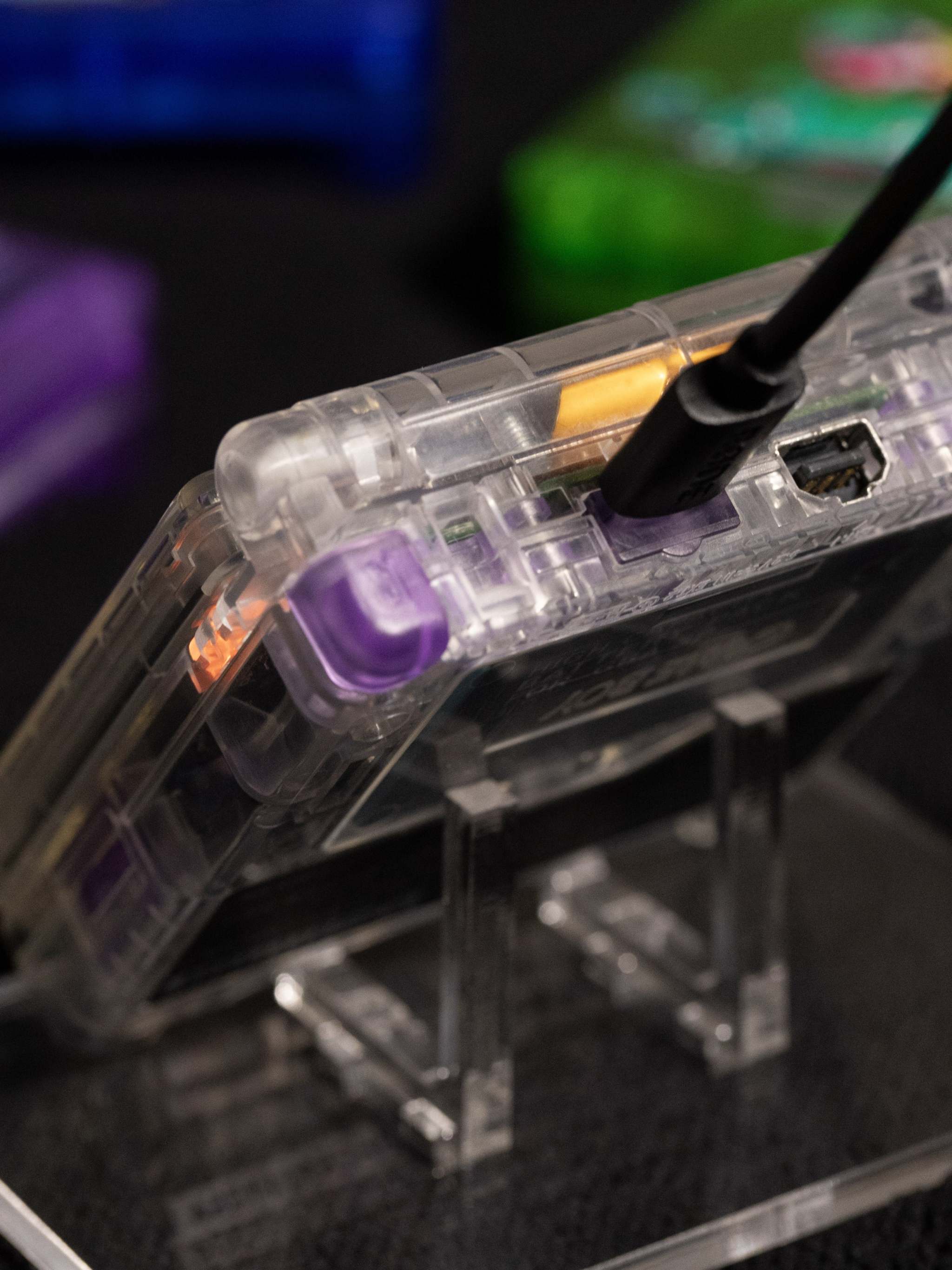 Custom Ancient Mew Game Boy Advance SP with transparent shell and IPS V5 display inspired by legendary Pokémon card