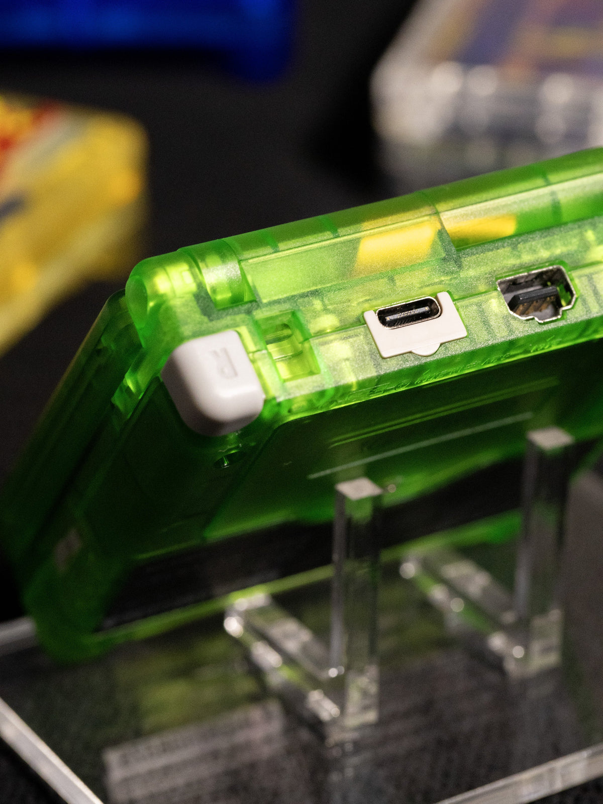 Game Boy Advance SP Venusaur Evolution Edition with transparent green shell and custom Bulbasaur artwork